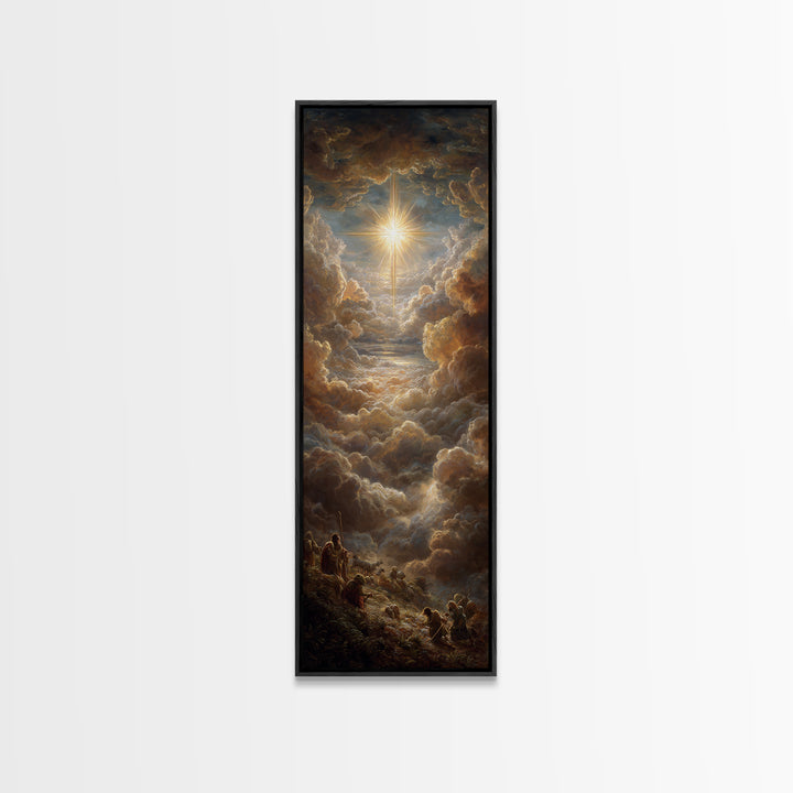 Heavenly Glory Rise – Framed Canvas Print – Narrow Art – Christian Art Canvas – Christian Christmas Art – Christian Wall Art – Jesus Painti