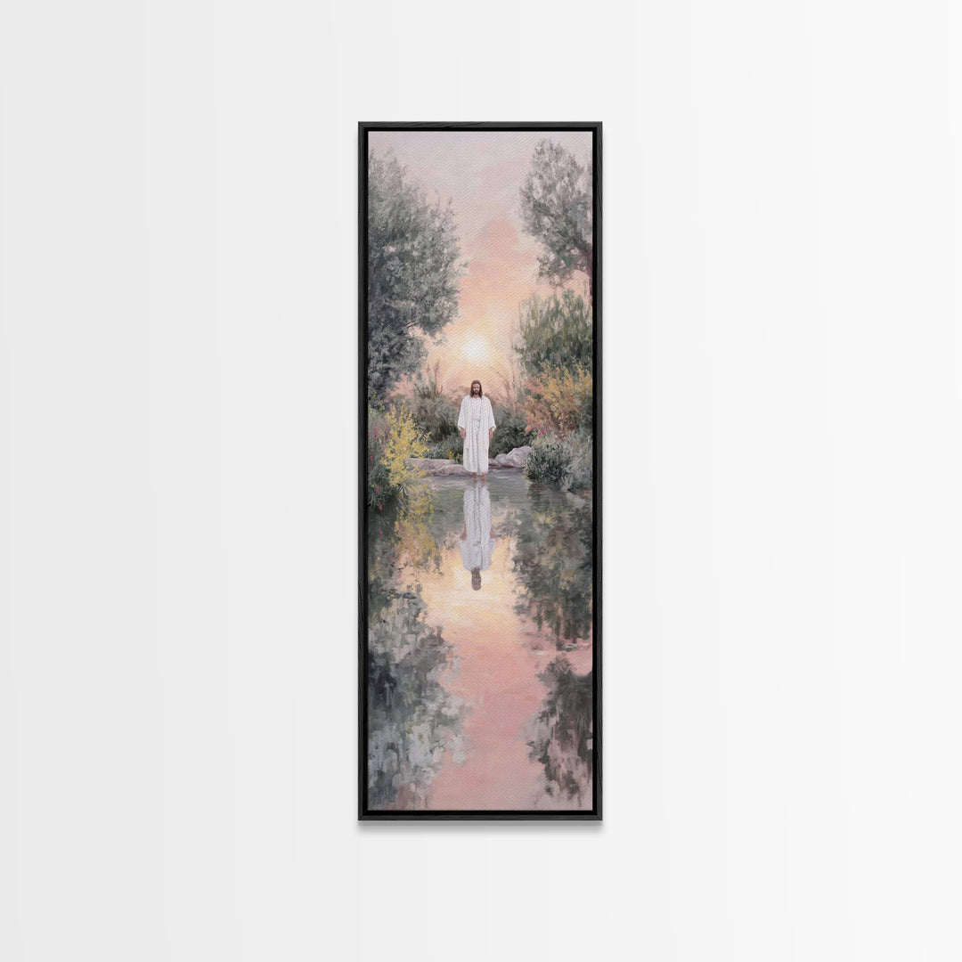 Dawn River Grace | Framed Canvas Print | Christian Art Canvas | Jesus Painting | Tall Skinny Art Print | Christian Wall Art | Modern Christ