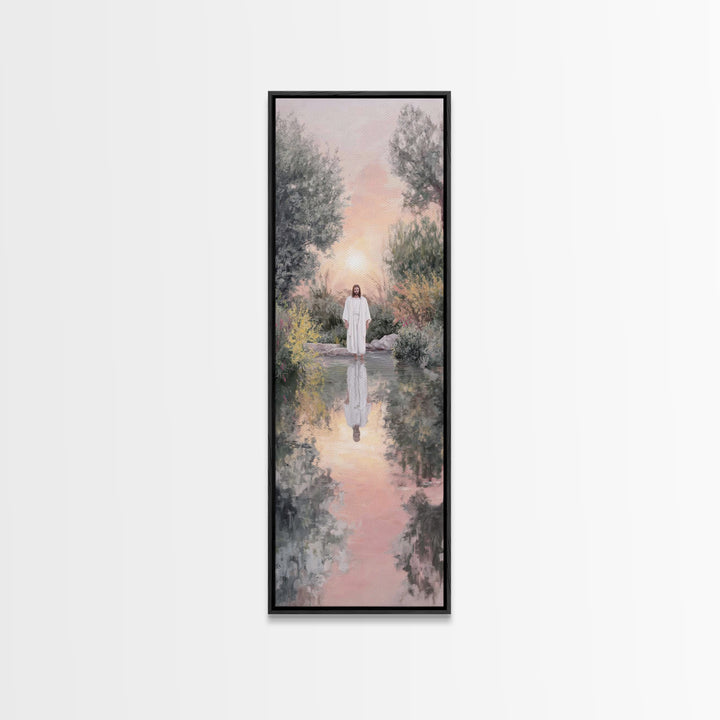 Dawn River Grace | Framed Canvas Print | Christian Art Canvas | Jesus Painting | Tall Skinny Art Print | Christian Wall Art | Modern Christ