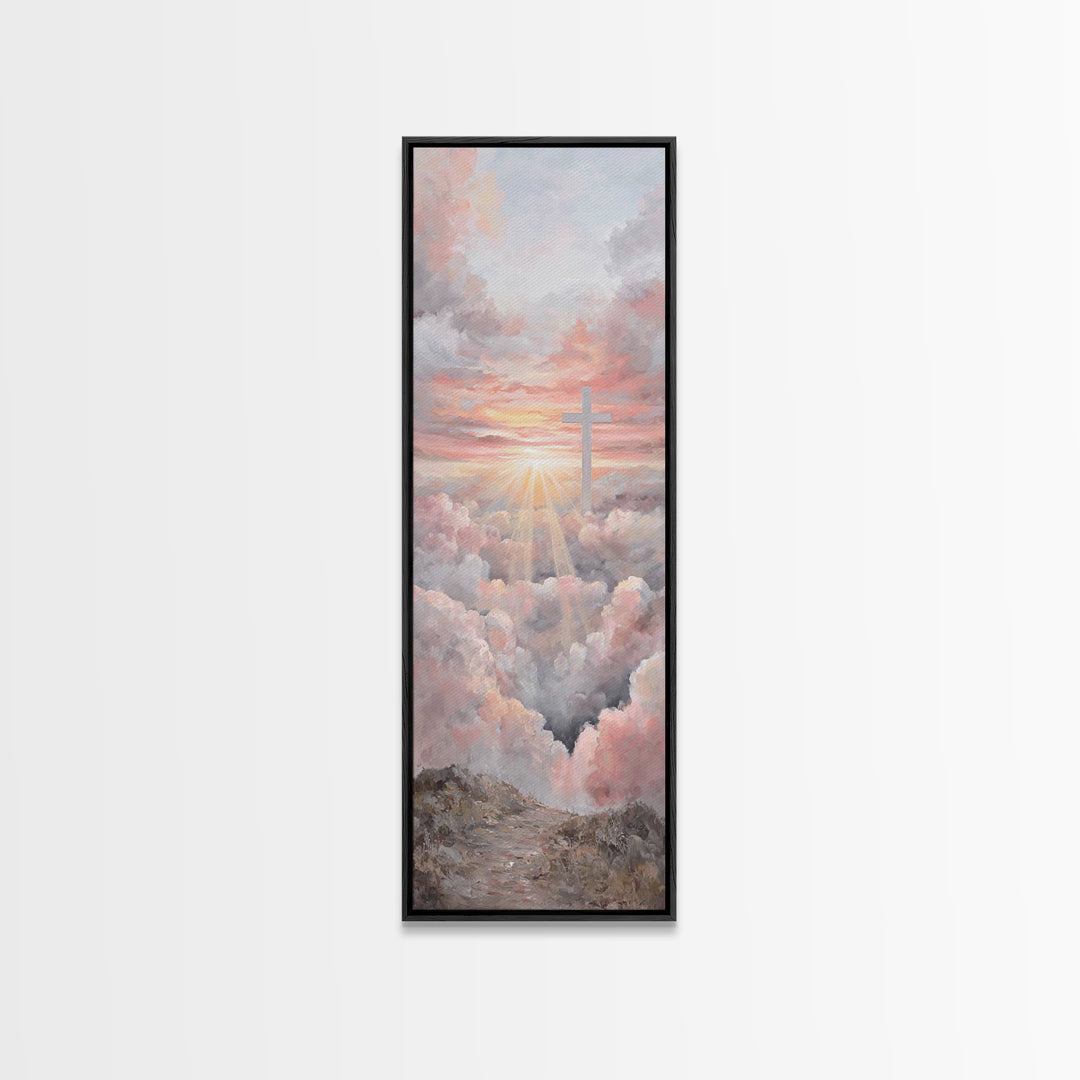 Cross Of Dawn | Framed Canvas Print | Christian Wall Art | Christian Art Canvas | Tall Skinny Art Print | Christian Christmas Art | Christi