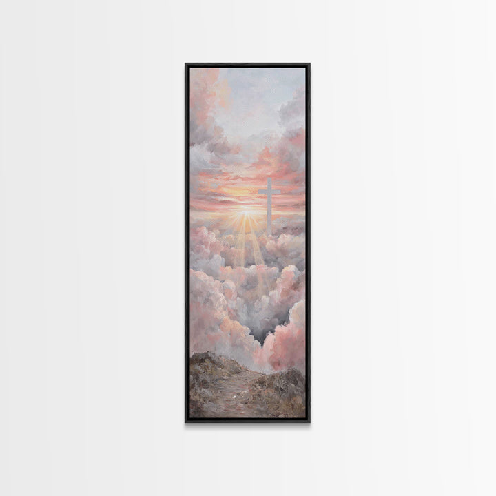 Cross Of Dawn | Framed Canvas Print | Christian Wall Art | Christian Art Canvas | Tall Skinny Art Print | Christian Christmas Art | Christi