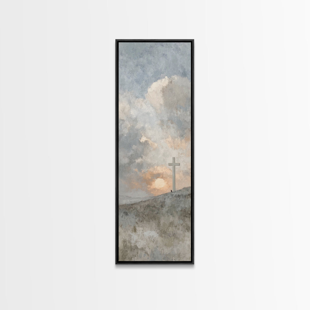 Sunrise At Calvary, Framed Canvas Print, Christian Wall Art, Christian Art Canvas, Tall Narrow Wall Art, Christian Gift, Modern Christian A