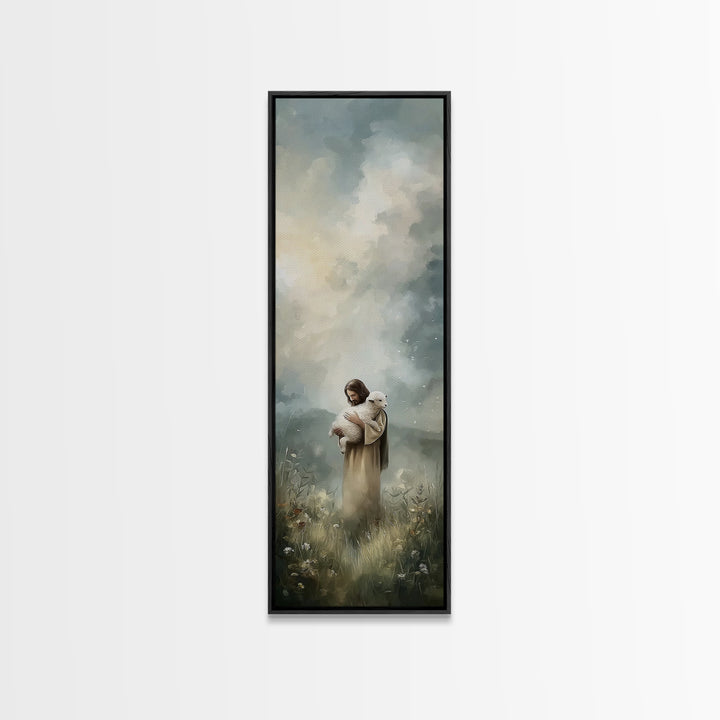 Pasture Of Grace, Framed Canvas Print, Christian Wall Art, Jesus Painting Canvas, Skinny Art, Christian Art Canvas, Modern Christian Art, C