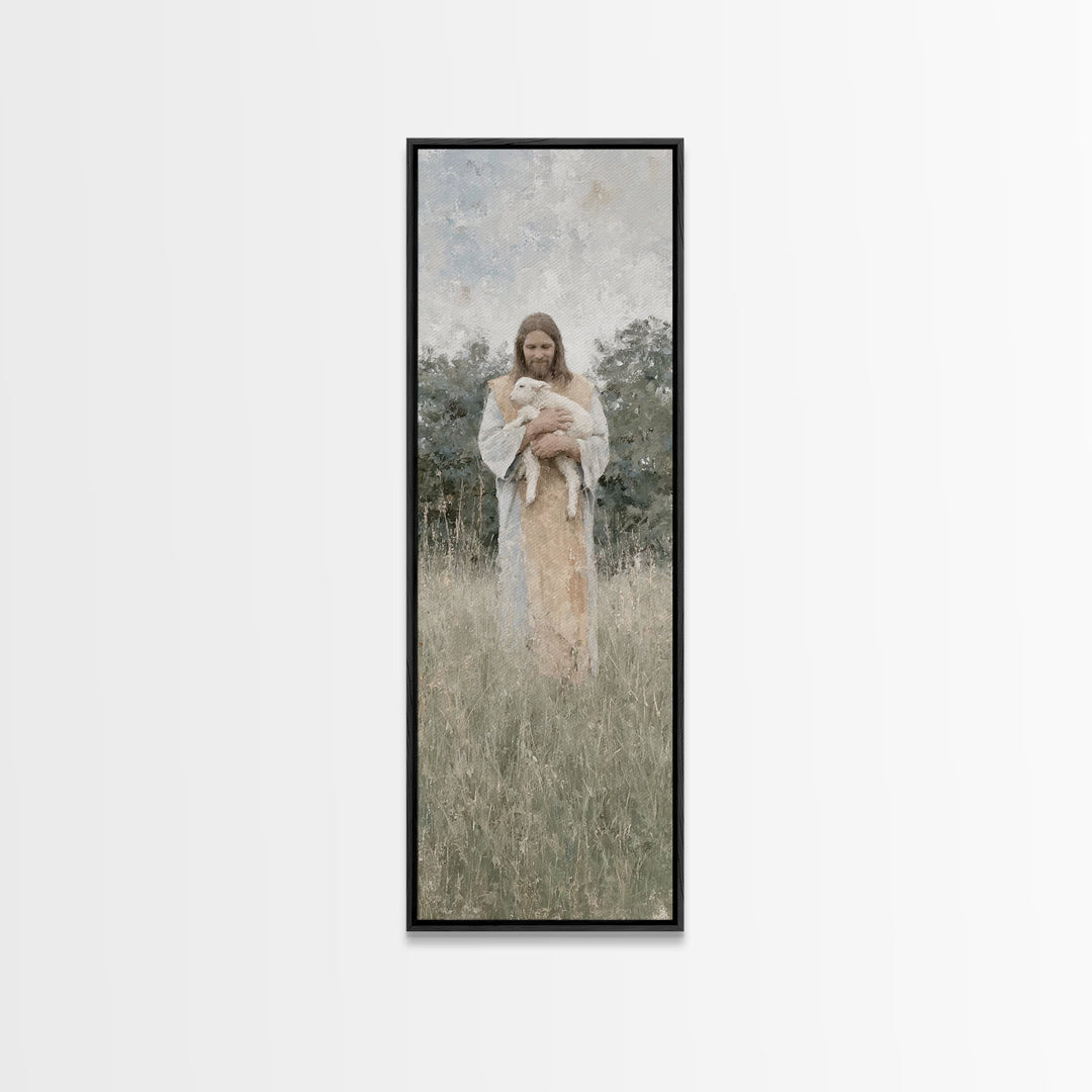 Gentle Shepherd Peace | Framed Canvas Print | Skinny Art | Christian Art Canvas | Jesus Painting | Modern Christian Art