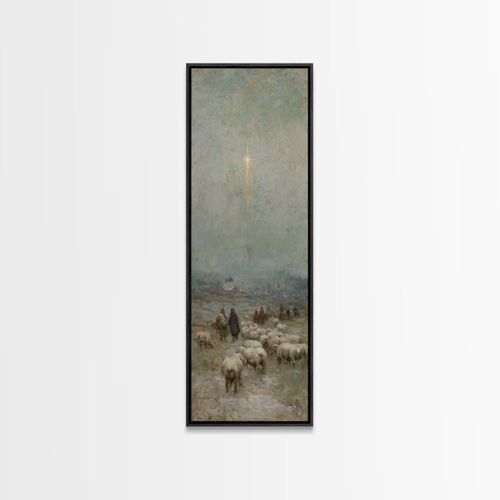 Bethlehem Night Watch, Framed Canvas Print, Narrow Art, Christian Christmas Art, Vintage Christmas Art, Christian Wall Art