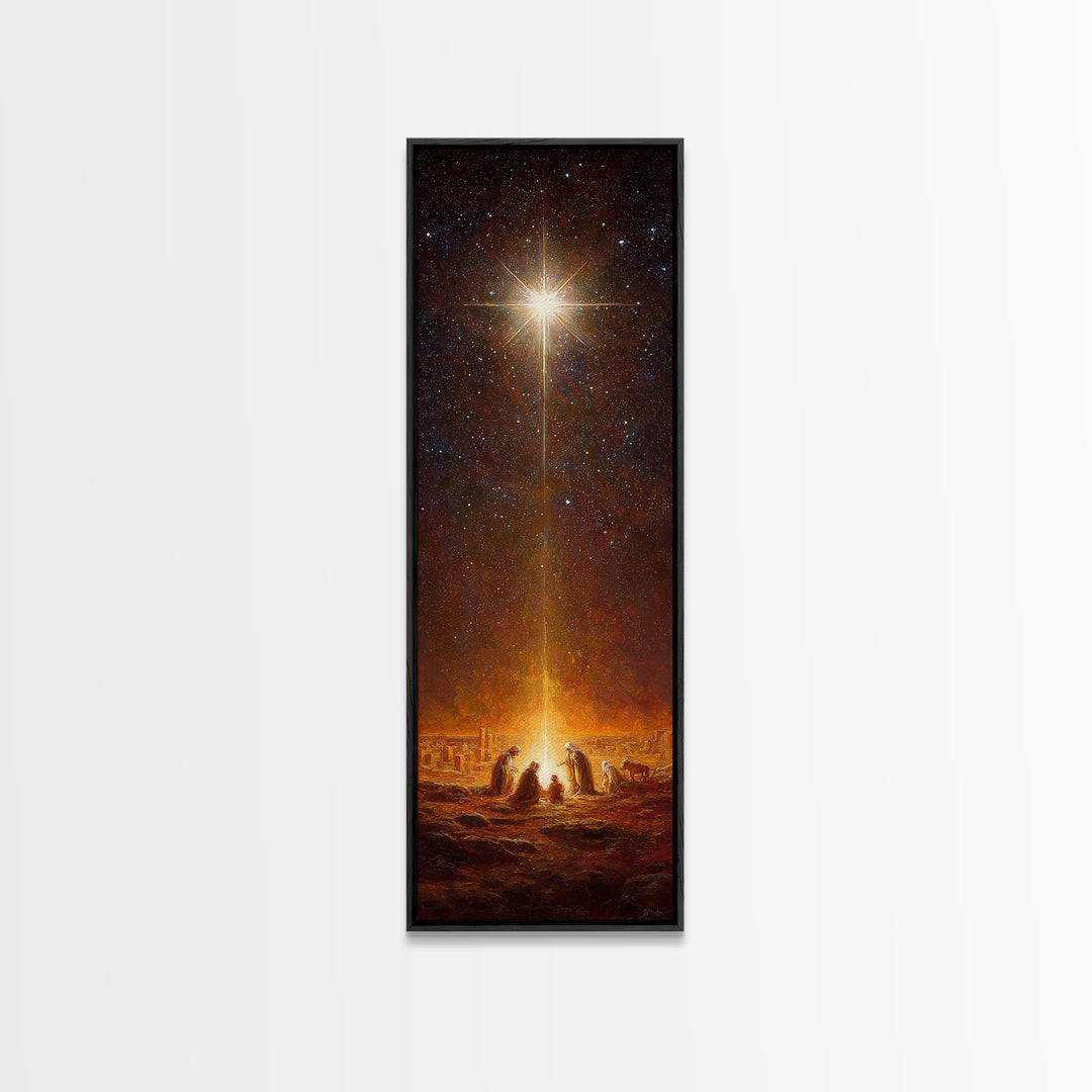 Starlit Holy Night | Framed Canvas Print | Narrow Art | Christian Christmas Art | Jesus Christmas Art | Modern Christian Art