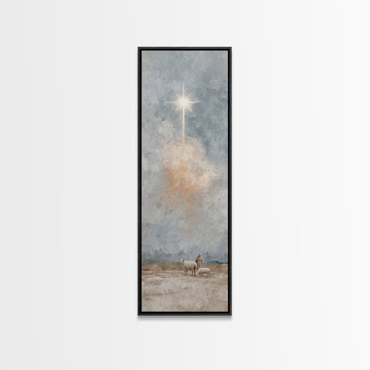Heavenly Light Path, Framed Canvas Print, Tall Narrow Wall Art, Christian Art Canvas, Christmas Art Prints, Christian Wall Art