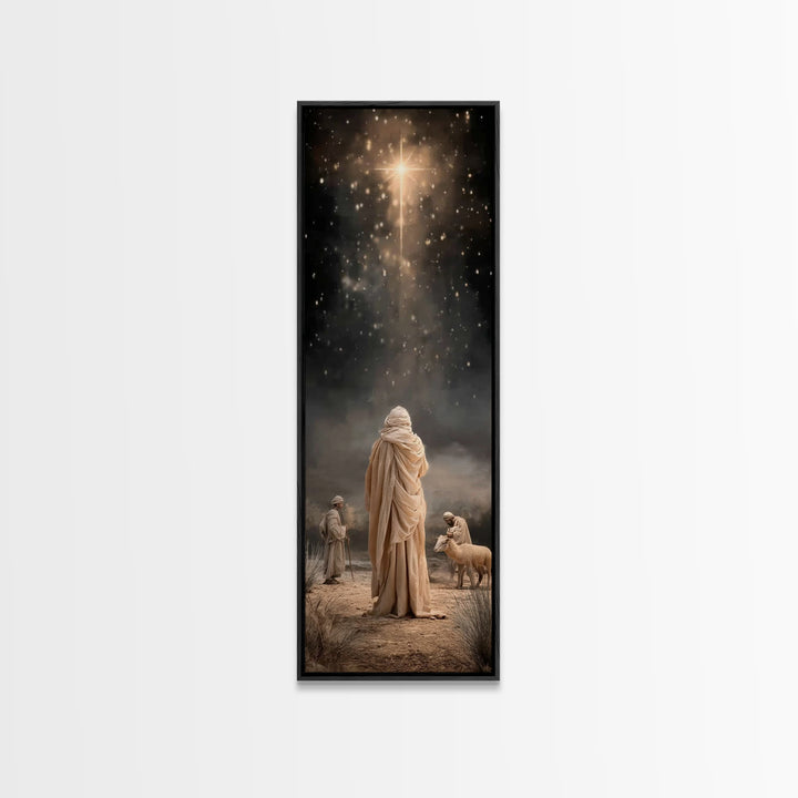 Desert Star Journey | Framed Canvas Print | Tall Narrow Wall Art | Framed Christmas Art | Christian Art Work | Christmas Canvas Wall Art