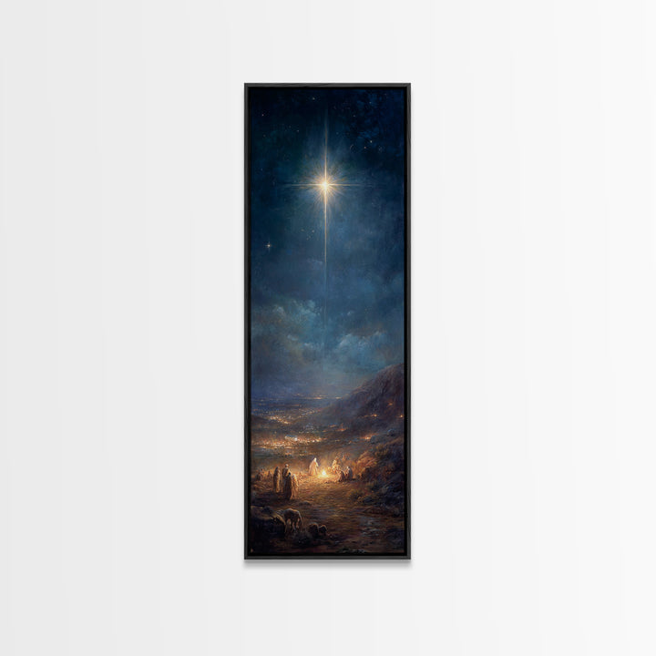 Star Over Bethlehem – Framed Canvas Print – Tall Narrow Wall Art – Christian Christmas Art – Christmas Wall Art – Christian Art Canvas
