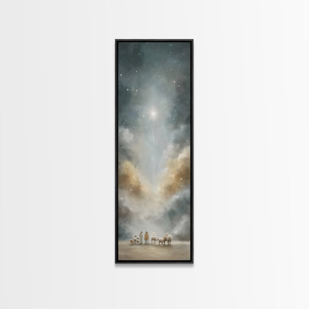 Shepherds Beneath Light – Framed Canvas Print – Tall Skinny Art Print – Christian Wall Art – Christian Art – Christian Art Canvas – Christm