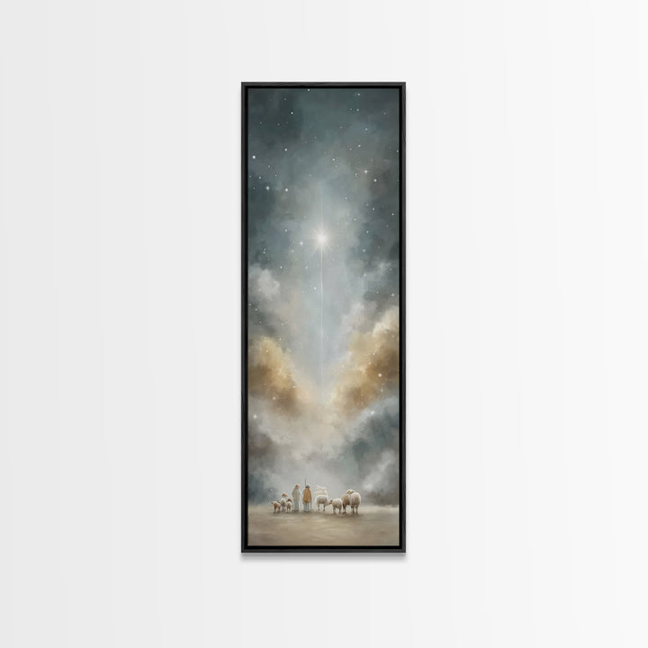 Shepherds Beneath Light – Framed Canvas Print – Tall Skinny Art Print – Christian Wall Art – Christian Art – Christian Art Canvas – Christm