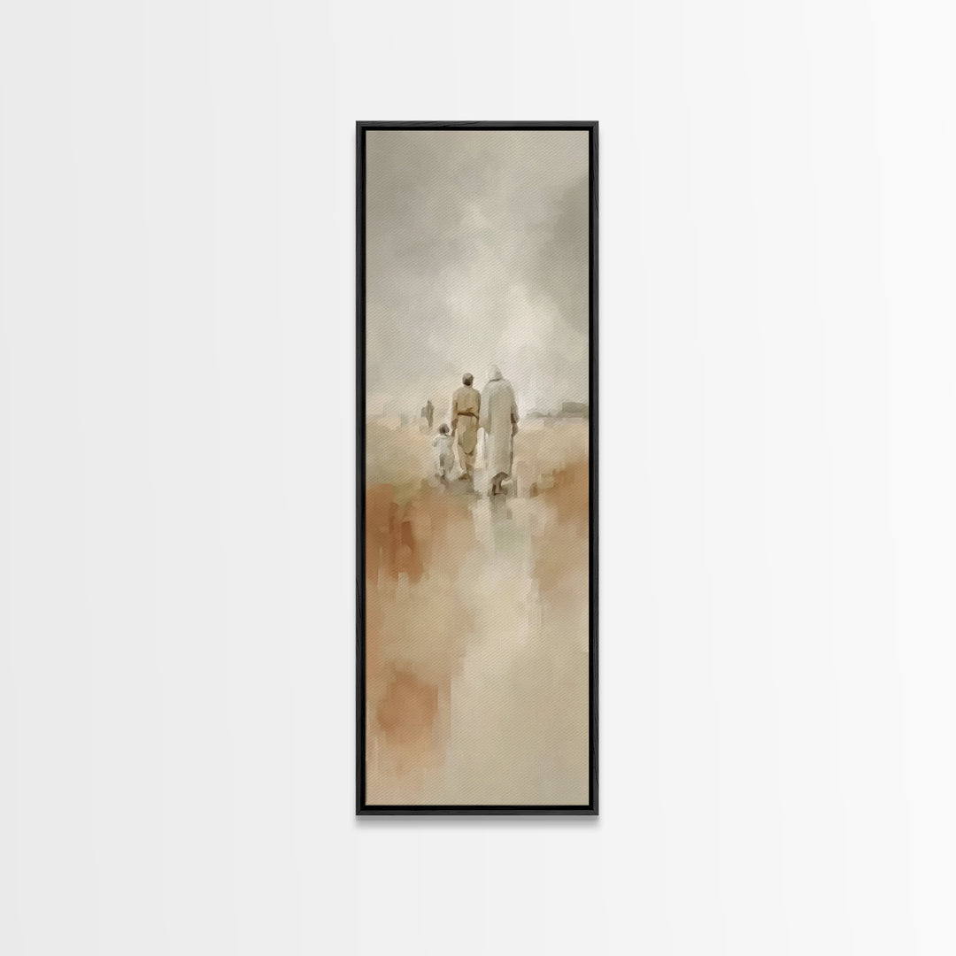 Quiet Family Path, Framed Canvas Print, Skinny Art, Christian Art Prints, Christmas Art Work, Subtle Christian Art