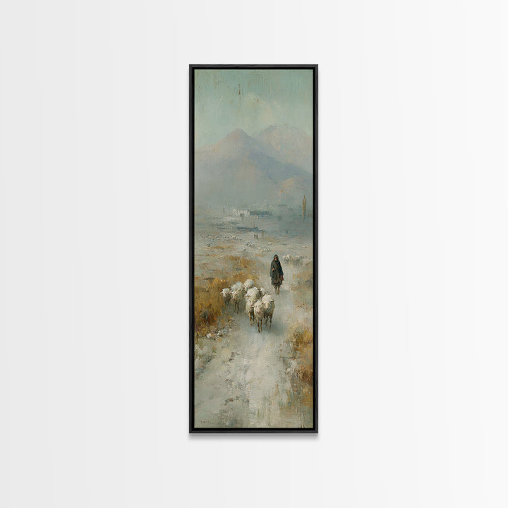 Pastoral Shepherd Calm – Framed Canvas Print – Christian Art – Christian Art Print – Christian Wall Art – Tall Narrow Wall Art – Christian