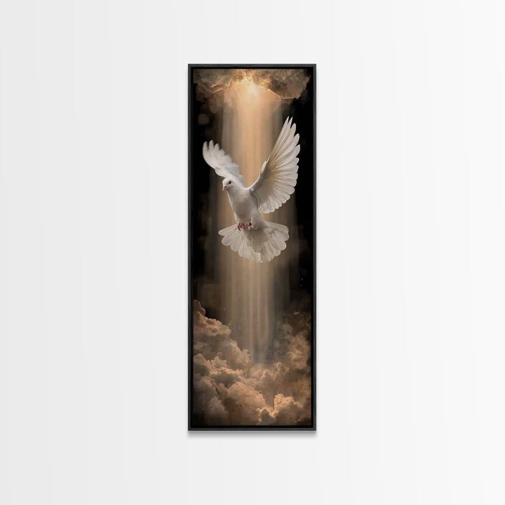 Heavenly Light Dove – Framed Canvas Print – Christian Wall Art – Christian Art – Subtle Christian Art – Skinny Art – Christian Art Canvas
