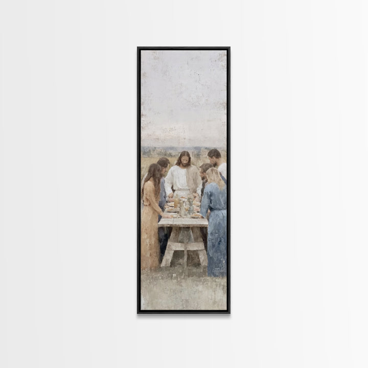 Breaking Bread Grace – Framed Canvas Print – Christian Art – Jesus Painting – Christian Wall Art – Tall Skinny Art Print – Christian Art Ca