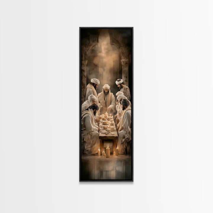 Sacred Table Glory | Framed Canvas Print | Christian Art Canvas | Jesus Wall Art | Christian Painting | Narrow Art | Christmas Art | Christ