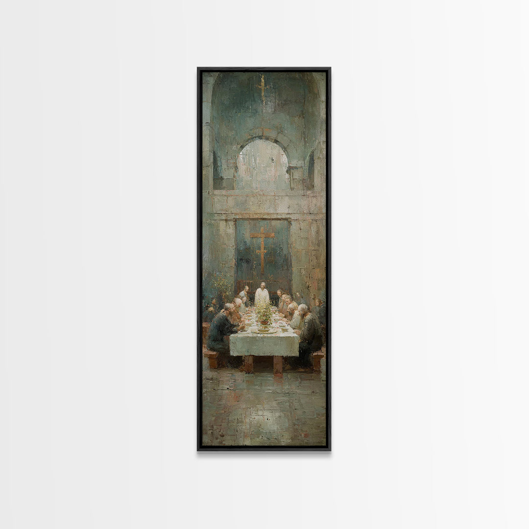 Heaven’s Table Grace | Framed Canvas Print | Christian Art Canvas | Jesus Wall Art | Modern Christian Art | Narrow Art | Christmas Art | Ch