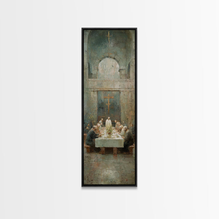 Heaven’s Table Grace | Framed Canvas Print | Christian Art Canvas | Jesus Wall Art | Modern Christian Art | Narrow Art | Christmas Art | Ch