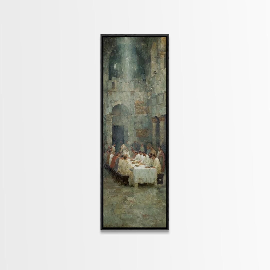 Table Of Grace | Framed Canvas Print | Christian Art Canvas | Modern Christian Painting | Jesus Wall Art | Tall Narrow Wall Art | Christmas