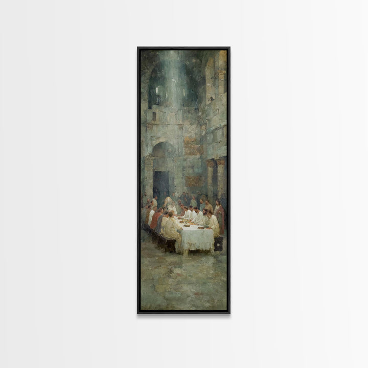 Table Of Grace | Framed Canvas Print | Christian Art Canvas | Modern Christian Painting | Jesus Wall Art | Tall Narrow Wall Art | Christmas