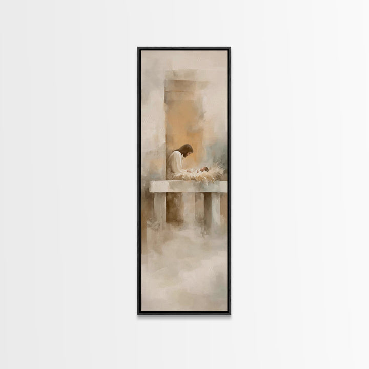 Holy Manger Quiet – Framed Canvas Print – Christian Art Canvas – Christian Christmas Art – Jesus Painting – Skinny Art – Christmas Wall Art