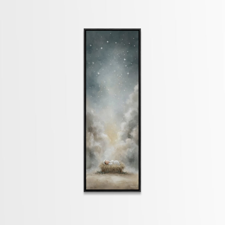 Holy Night Starfall – Framed Canvas Print – Christian Wall Art – Christmas Art – Jesus Painting – Christian Christmas Decor – Tall Skinny A