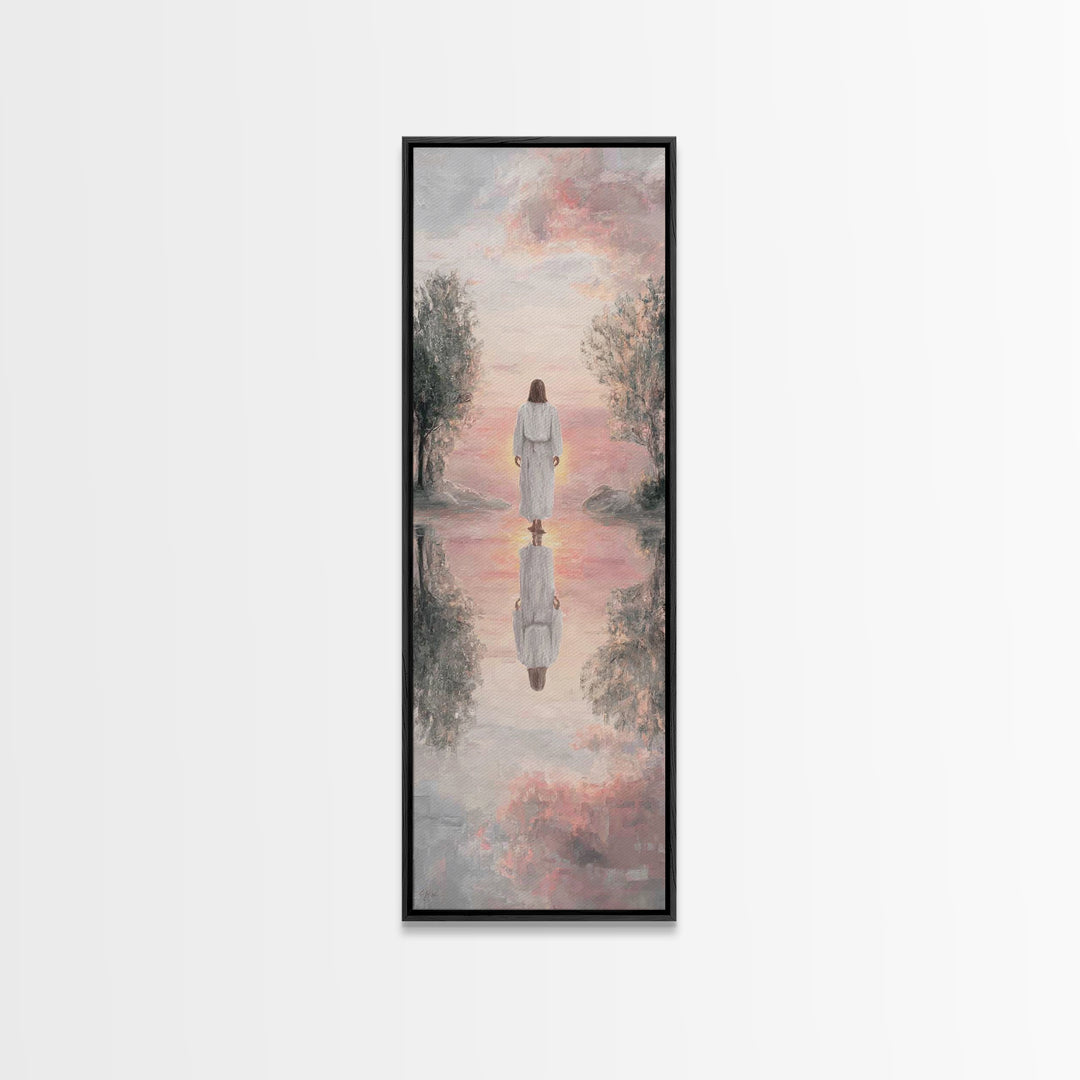 Garden Path Savior – Framed Canvas Print – Skinny Art – Christian Art Canvas – Christian Wall Art – Jesus Painting – Modern Christian Art