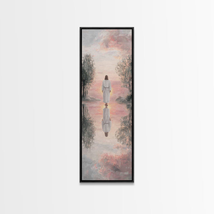 Garden Path Savior – Framed Canvas Print – Skinny Art – Christian Art Canvas – Christian Wall Art – Jesus Painting – Modern Christian Art