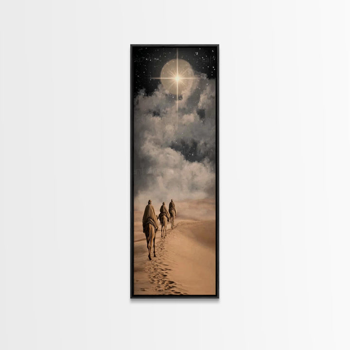 Night Star Pilgrimage – Framed Canvas Print – Christian Christmas Art – Christmas Art – Christian Wall Art – Skinny Art – Christian Gift