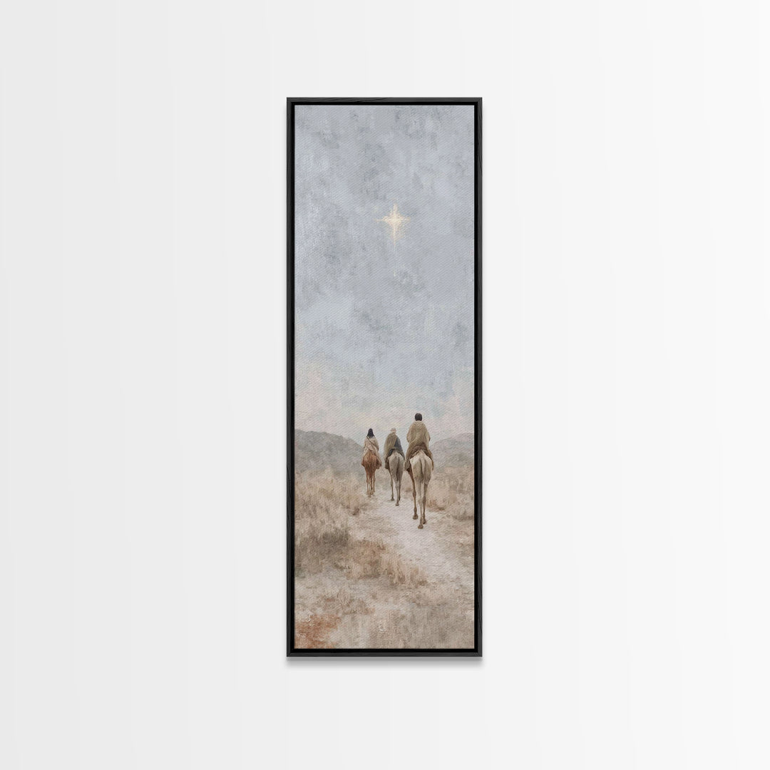 Desert Star Journey – Framed Canvas Print – Narrow Art – Christian Art – Christmas Wall Art – Jesus Painting – Christian Art Print – Christ