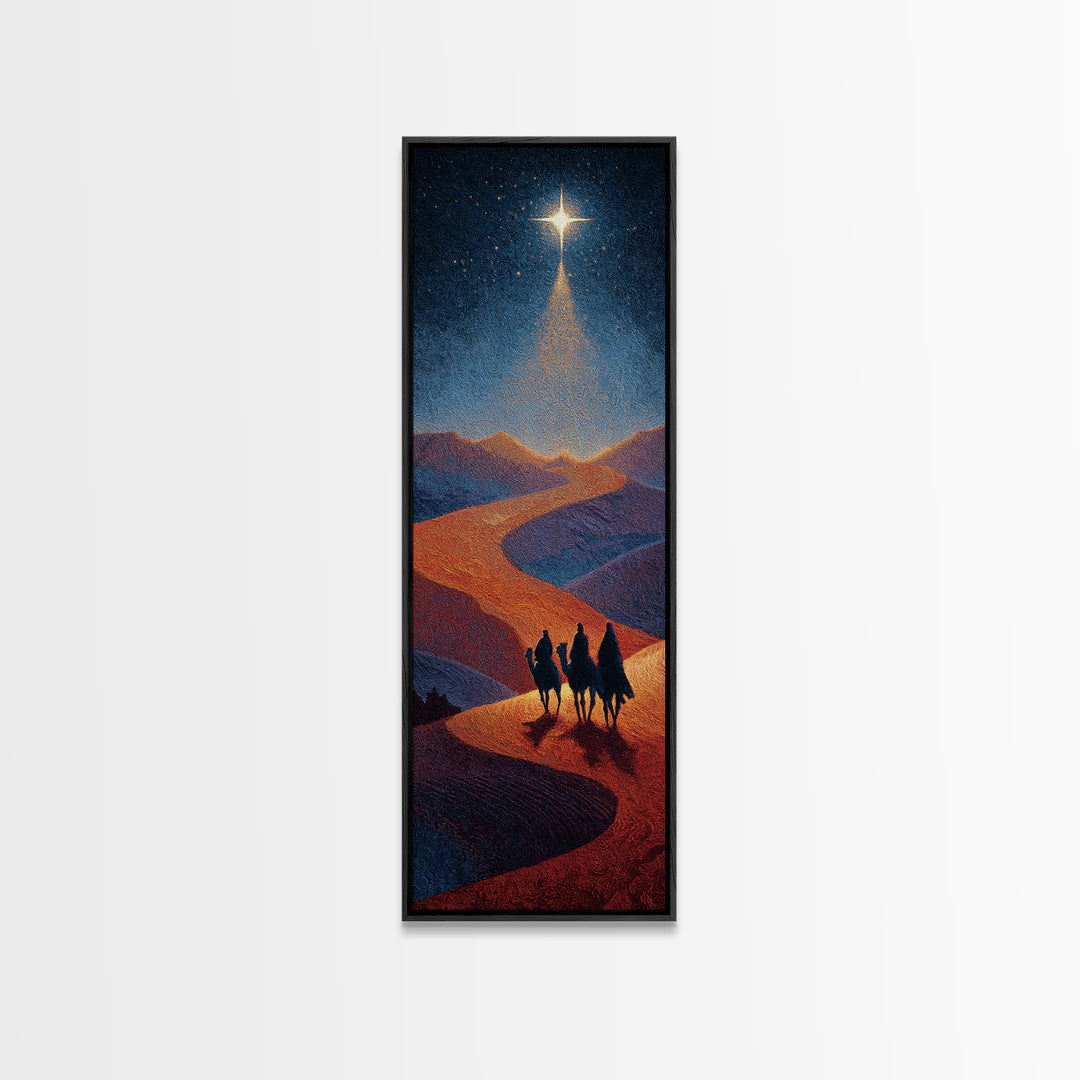 Night Star Pilgrims – Framed Canvas Print – Skinny Art – Christian Christmas Art – Christian Art Canvas – Jesus Painting – Christmas Wall A