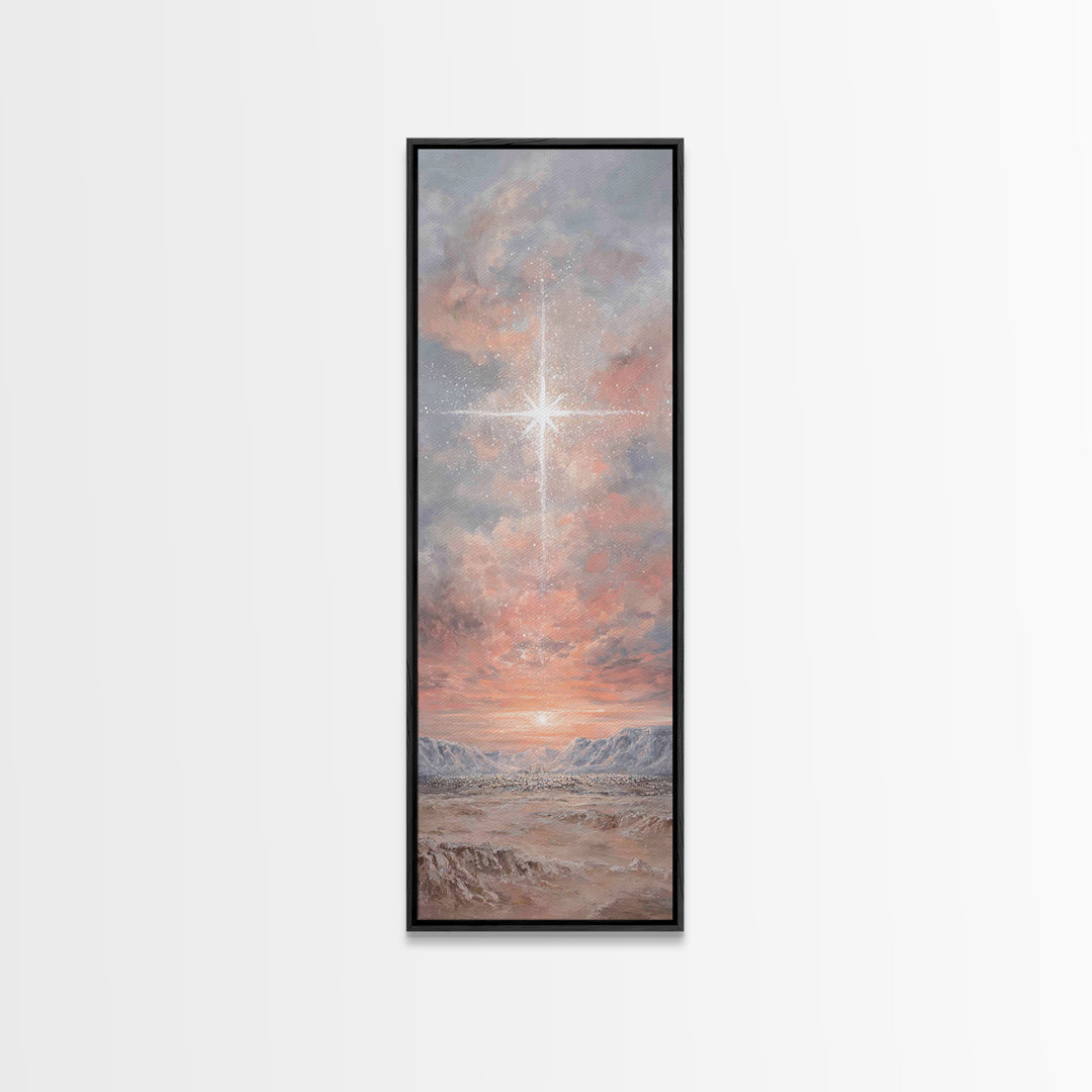 Heavenly Dawn Star – Framed Canvas Print – Tall Narrow Wall Art – Christian Wall Art – Christian Art Canvas – Christmas Art – Jesus Paintin