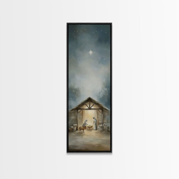 Bethlehem Night Light – Framed Canvas Print – Skinny Art – Christian Christmas Art – Christian Art Canvas – Jesus Painting – Christian Wall
