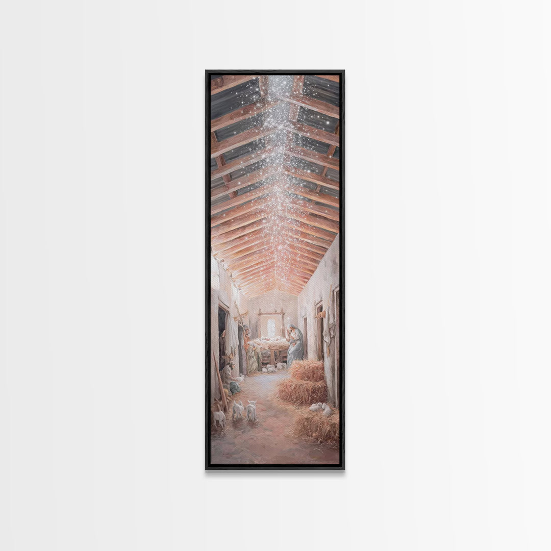 Sacred Nativity Hush – Framed Canvas Print – Tall Narrow Wall Art – Jesus Painting – Christian Art Canvas – Christmas Art – Christian Chris