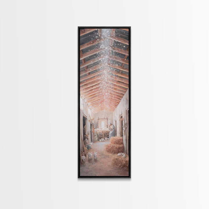 Sacred Nativity Hush – Framed Canvas Print – Tall Narrow Wall Art – Jesus Painting – Christian Art Canvas – Christmas Art – Christian Chris