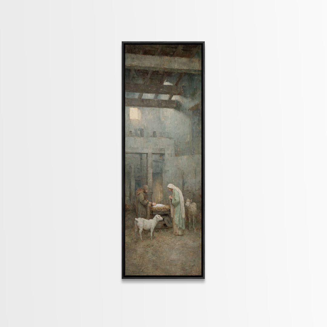 Mary’s Gentle Vigil – Framed Canvas Print – Tall Skinny Art Print – Christian Art Canvas – Jesus Christmas Art – Christian Wall Art – Chris