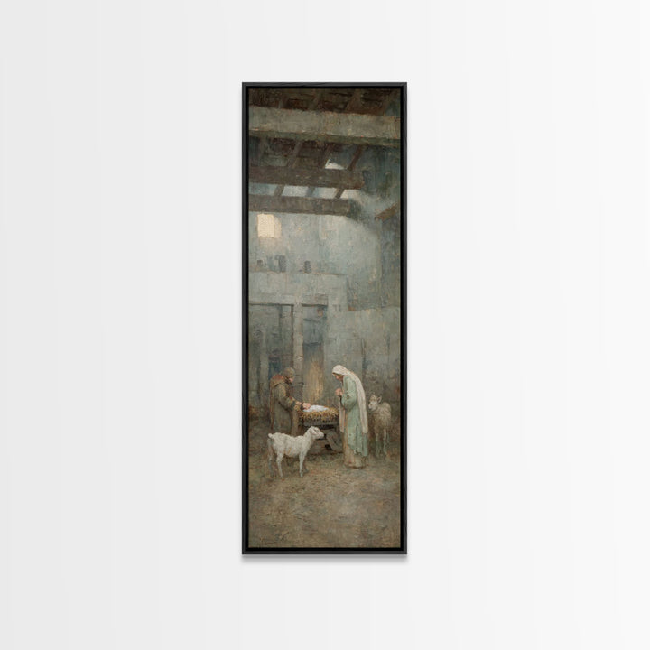 Mary’s Gentle Vigil – Framed Canvas Print – Tall Skinny Art Print – Christian Art Canvas – Jesus Christmas Art – Christian Wall Art – Chris