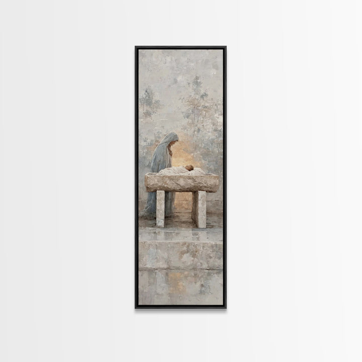 Angelic Nativity Veil – Framed Canvas Print – Tall Narrow Wall Art – Christian Art Canvas – Christian Christmas Art – Jesus Painting – Chri