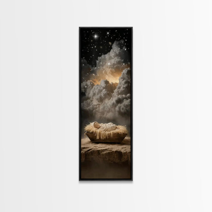 Heavenly Manger Star – Framed Canvas Print – Tall Narrow Wall Art – Christian Art Canvas – Jesus Painting – Jesus Art – Christian Christmas