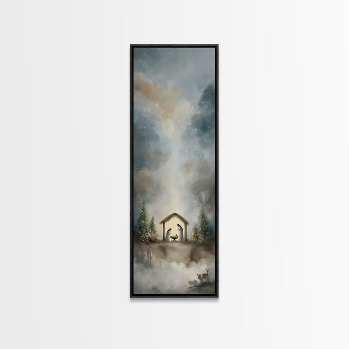 Silent Holy Wonder – Framed Canvas Print – Tall Narrow Wall Art – Jesus Art – Christian Art Canvas – Christian Christmas Art – Jesus Painti