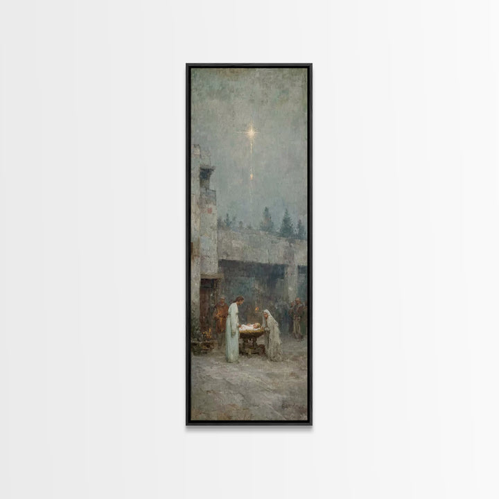 Holy Night Grace – Framed Canvas Print – Tall Narrow Wall Art – Christian Christmas Art – Christian Art Canvas – Jesus Painting – Jesus Art