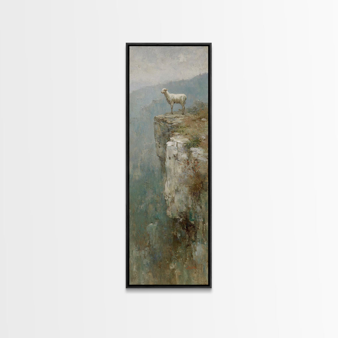 Silent Ridge Lamb - Framed Canvas Print - Christian Art Canvas - Vintage Christian Art - Christian Wall Art - Christian Painting - Tall Ski