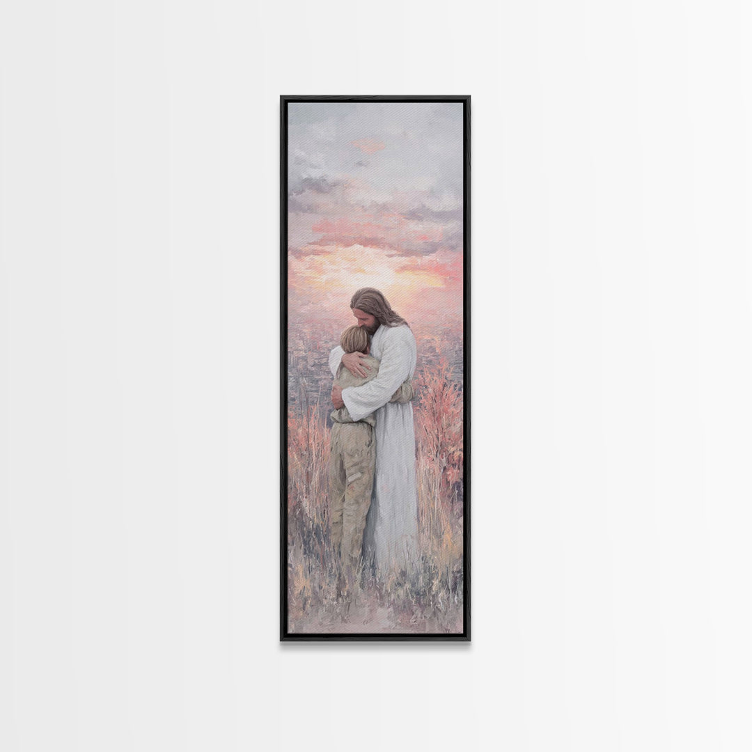 Eternal Peace Embrace – Framed Canvas Print – Jesus Painting – Christian Wall Art – Christian Art Canvas – Modern Christian Art – Tall Skin