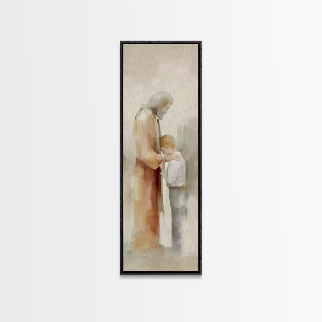 Tender Shepherd Grace, Framed Canvas Print, Christian Wall Art, Christian Art Canvas, Modern Christian Art, Jesus Painting, Skinny Art