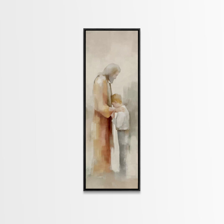 Tender Shepherd Grace, Framed Canvas Print, Christian Wall Art, Christian Art Canvas, Modern Christian Art, Jesus Painting, Skinny Art