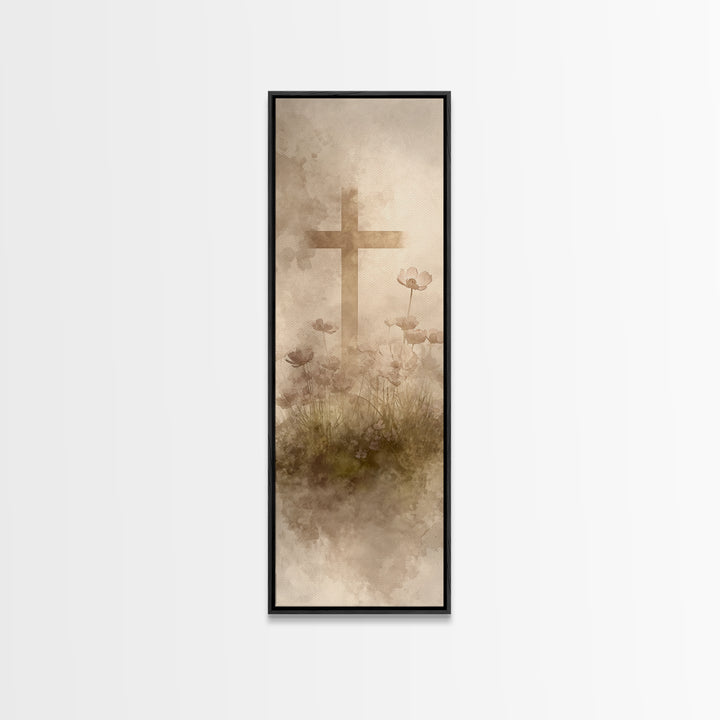 Cross Of New Dawn – Framed Canvas Print – Christian Art – Christian Wall Art – Christian Art Canvas – Modern Christian Art – Tall Narrow Wa