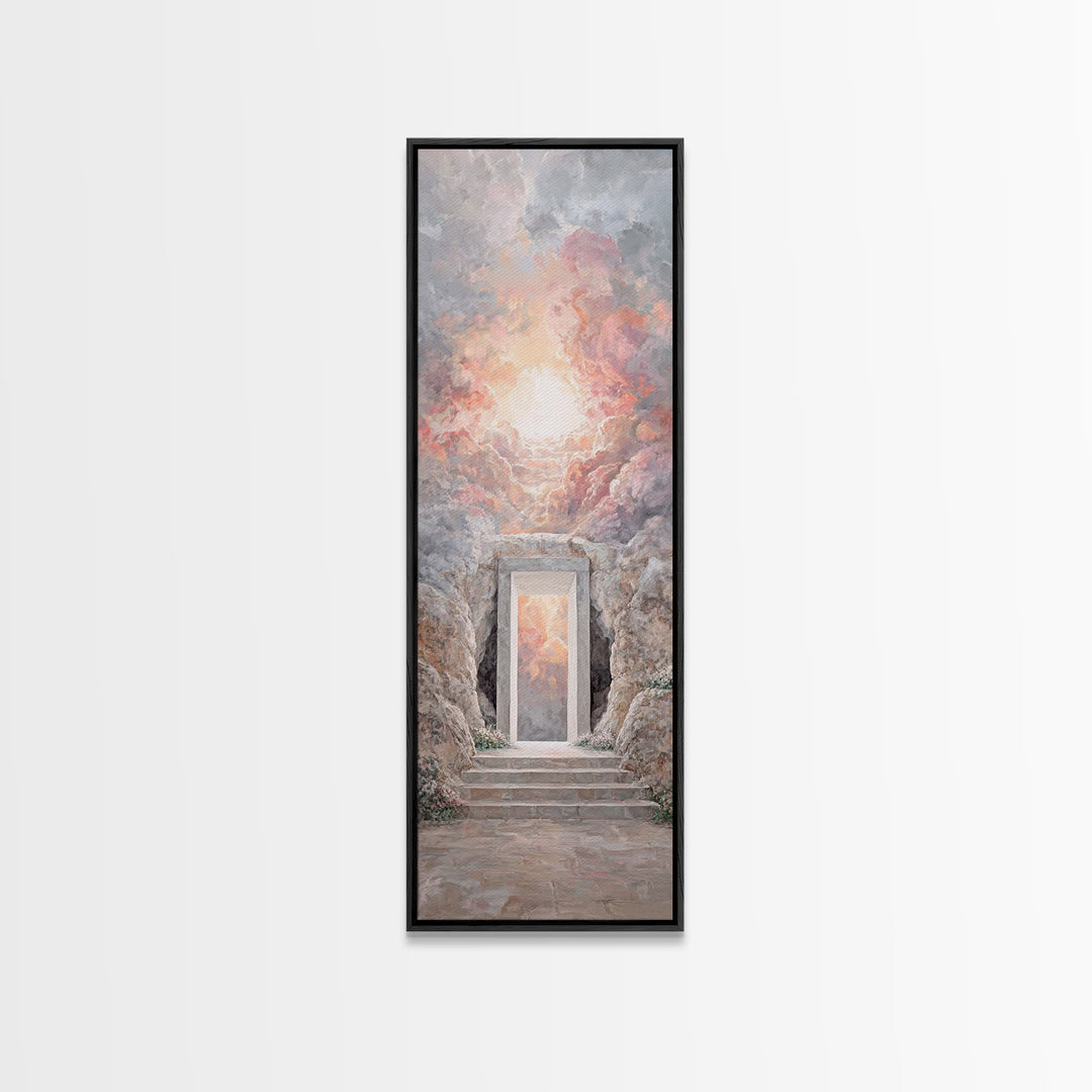 Heavenly Ascent Glow – Framed Canvas Print – Tall Narrow Wall Art – Christian Art Canvas – Christian Wall Art – Jesus Painting