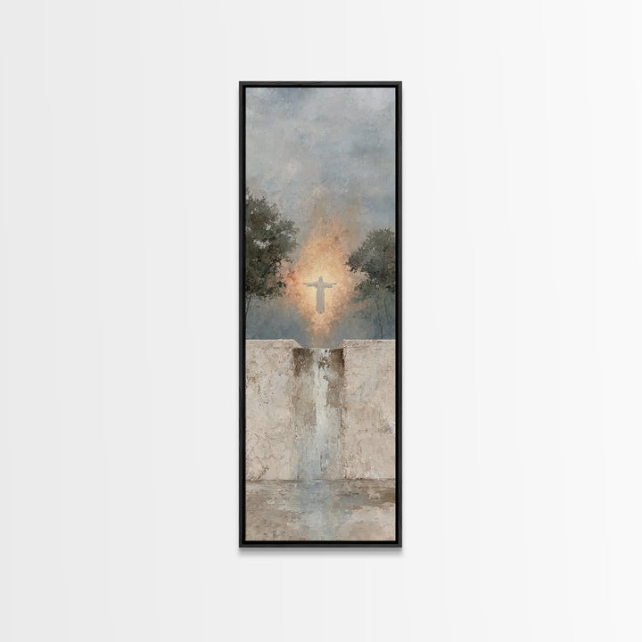 Light Of Salvation – Framed Canvas Print – Jesus Painting – Tall Narrow Wall Art – Christian Wall Art – Christian Art Canvas