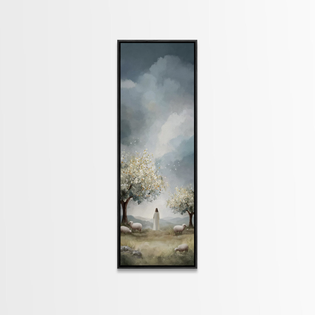 Shepherd Of Light – Framed Canvas Print – Jesus Painting – Christian Art Canvas – Tall Narrow Wall Art – Christian Wall Art