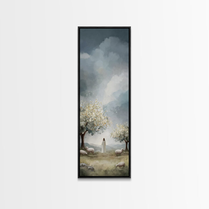 Shepherd Of Light – Framed Canvas Print – Jesus Painting – Christian Art Canvas – Tall Narrow Wall Art – Christian Wall Art
